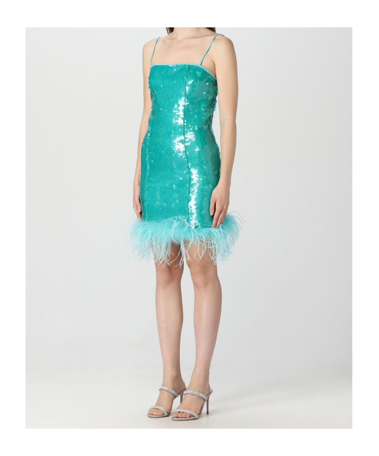 Giuseppe Di Morabito Feather-trimmed Sequin Embellished Sleeveless Dress In Green
