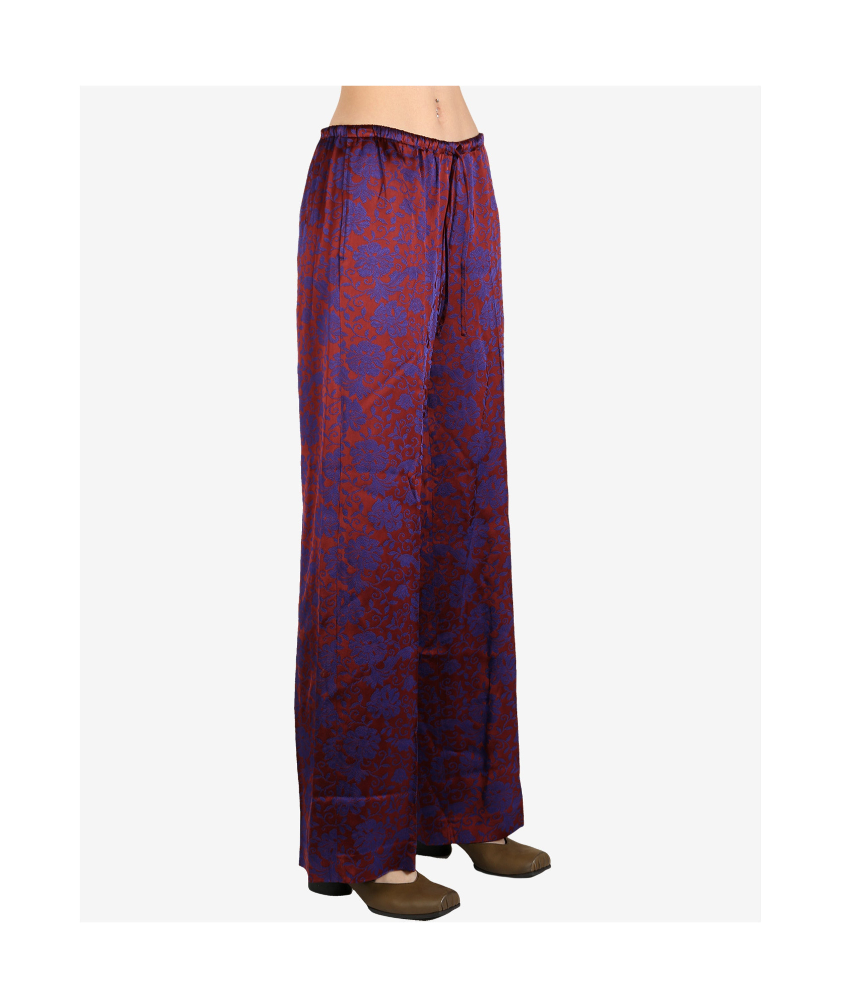 Dries Van Noten Womens Burgundy Puvis Floral-print Wide-leg Satin Trousers In Multicolor
