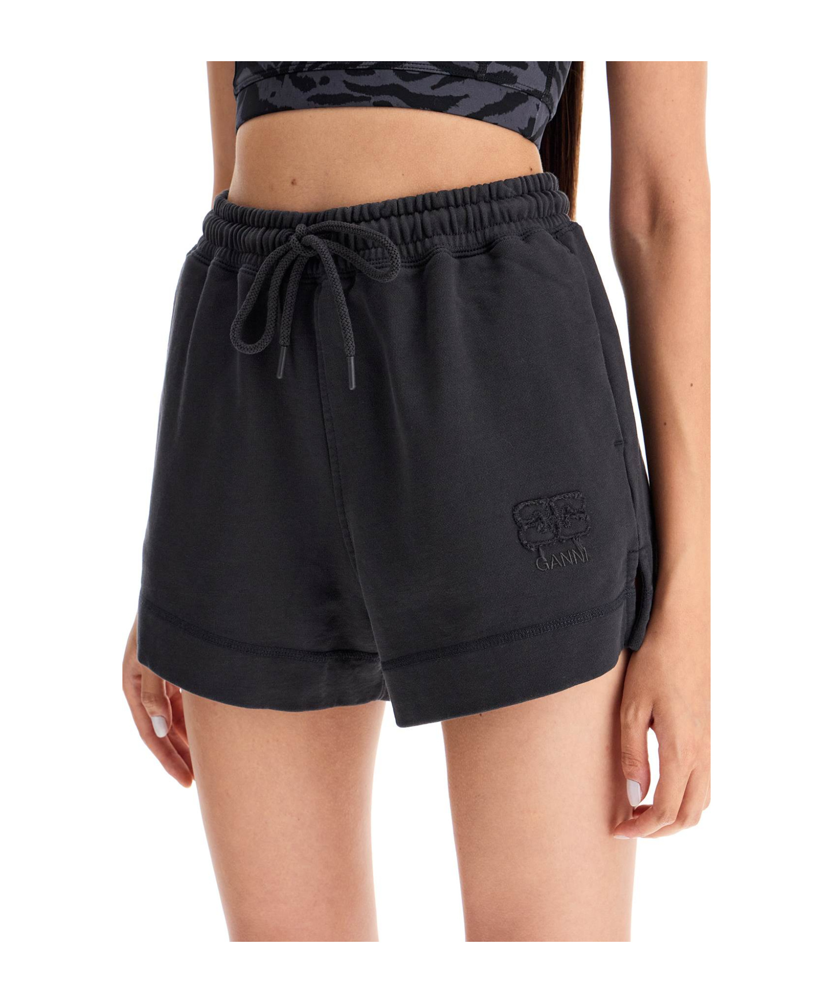 Ganni Sweatshirt Fabric Shorts In Black