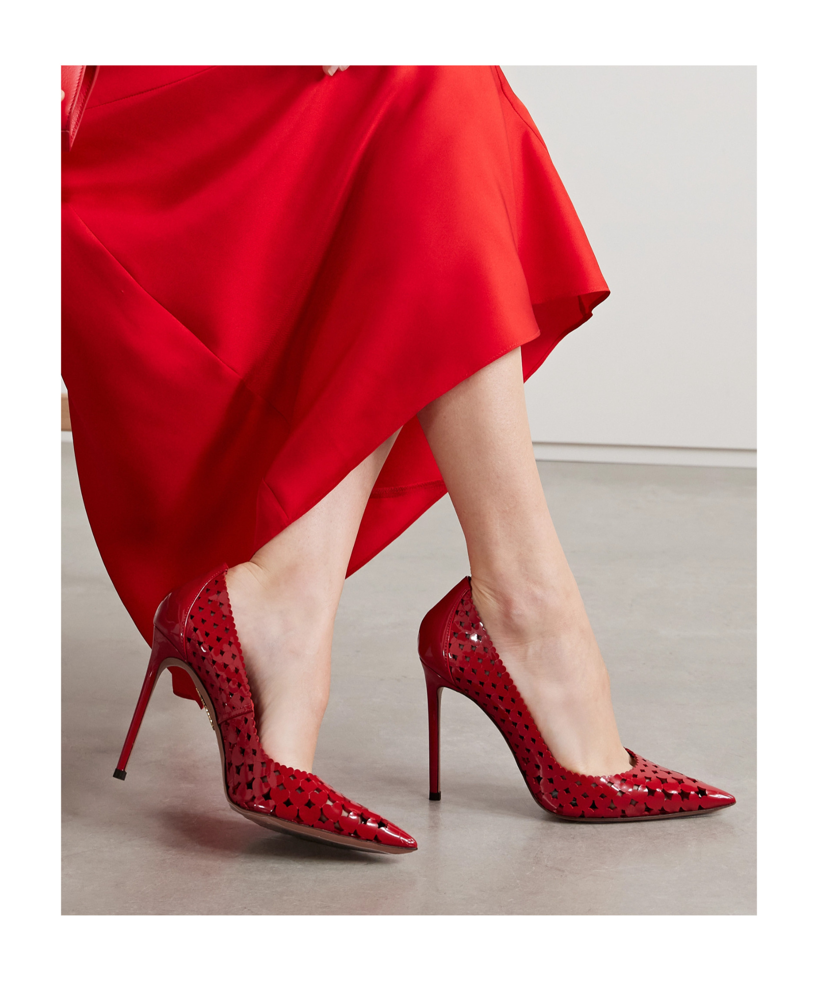 Aquazzura Amourose 105 Cutout Patent-leather Pumps In Red