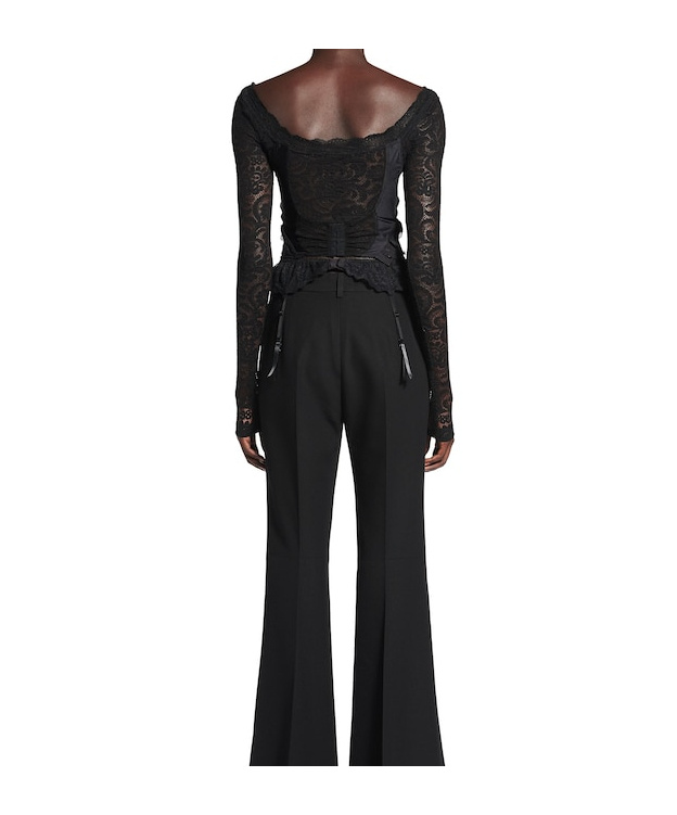 Balenciaga Cropped Jersey And Tulle-trimmed Lace Top In Black
