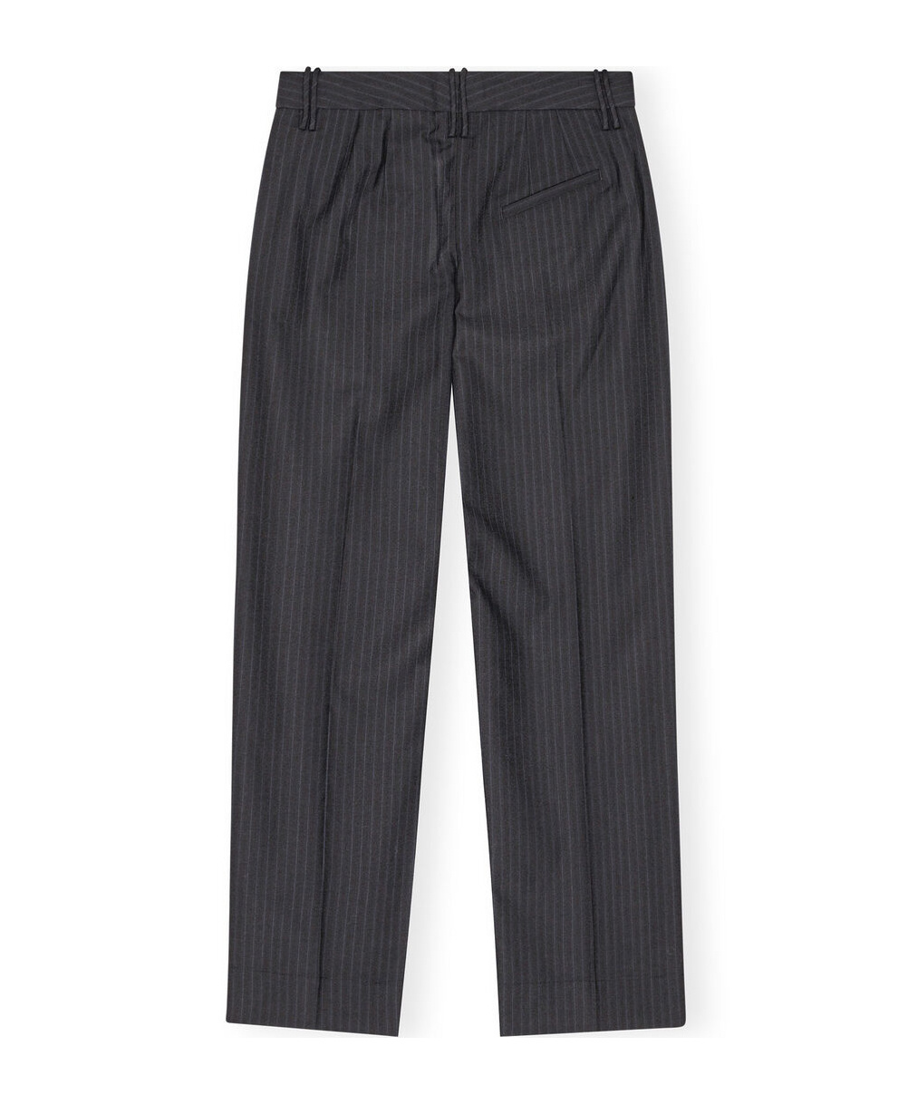 Ganni Pleated Pinstripe Trousers In Black