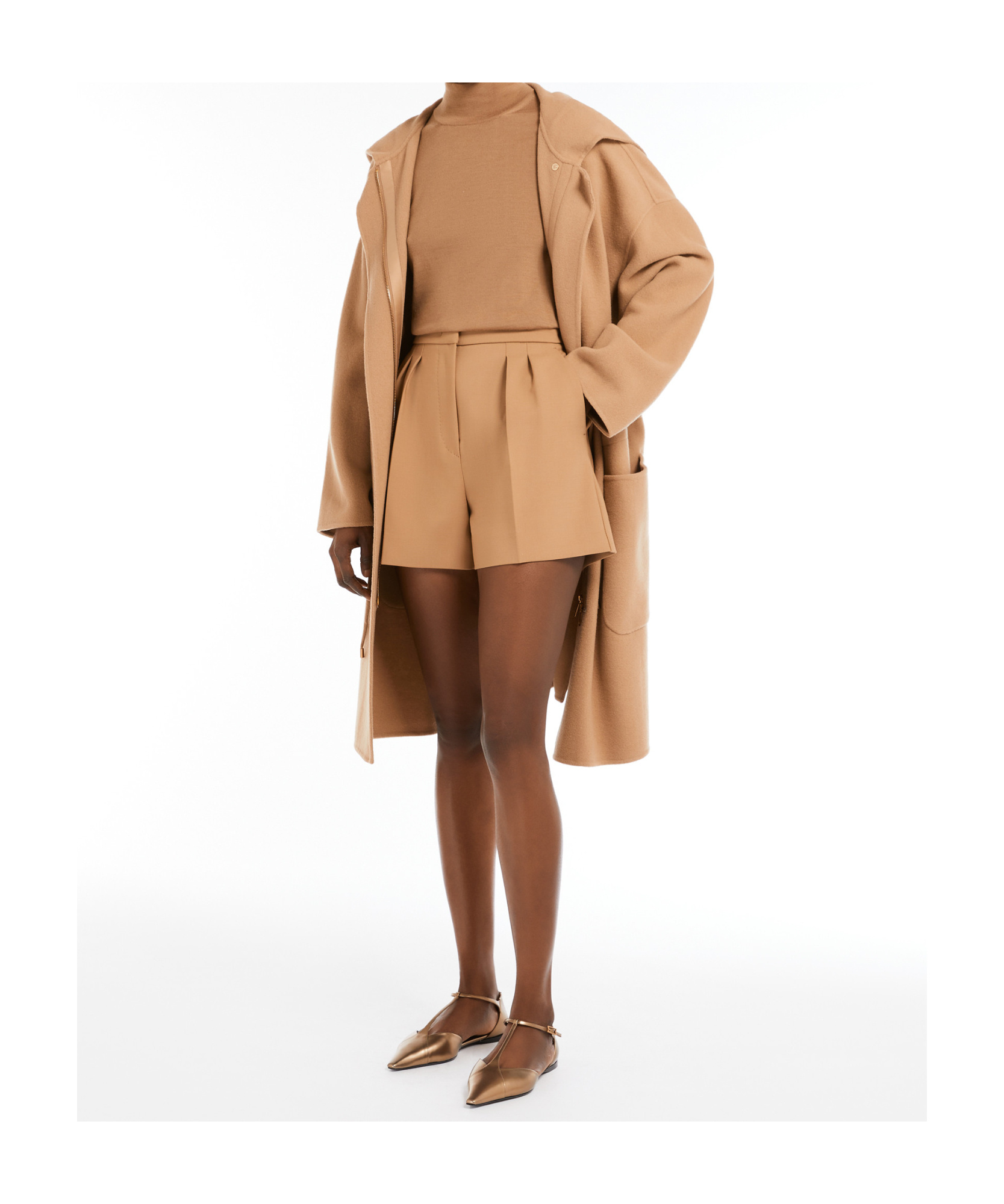 Max Mara Cecina Turtleneck Wool Knit Top In Nude