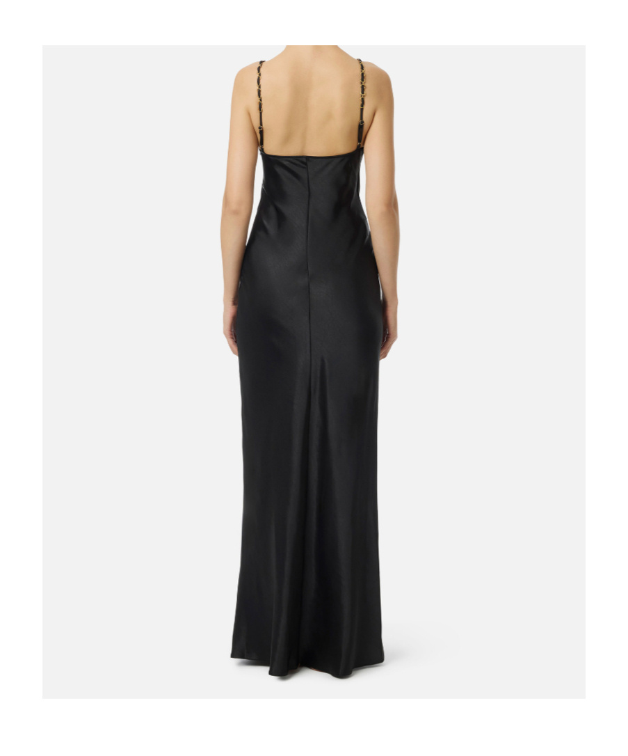 Elisabetta Franchi Red Carpet Dress In Satin Fabric With Jewel Details In Black