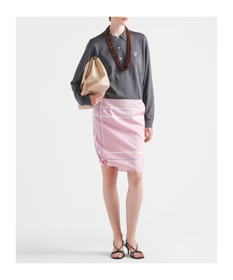 Prada Logo-embroidered Relaxed-fit Silk Polo Shirt In Gray