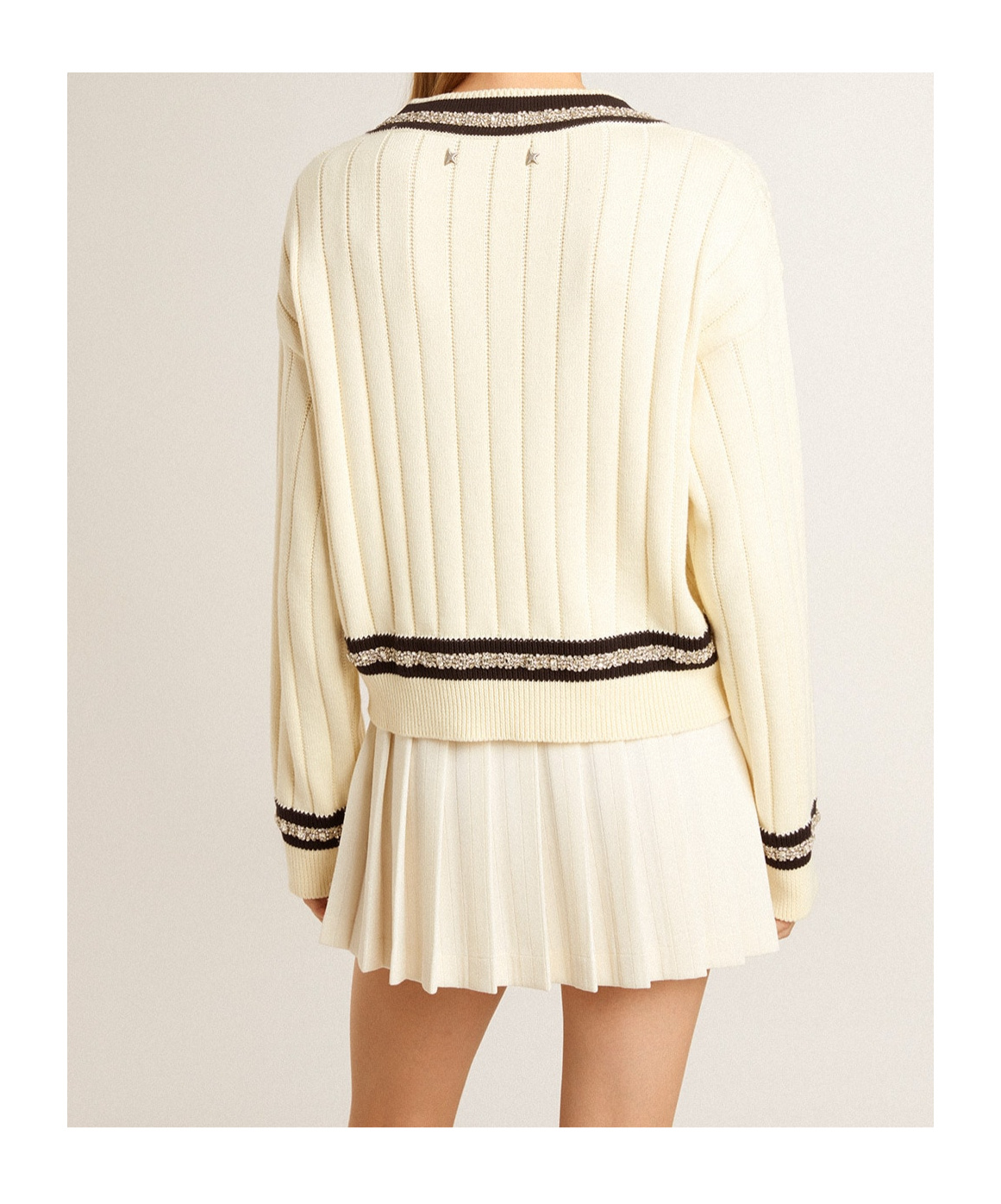 Golden Goose Cropped Sweater With Woven Pattern In Nude