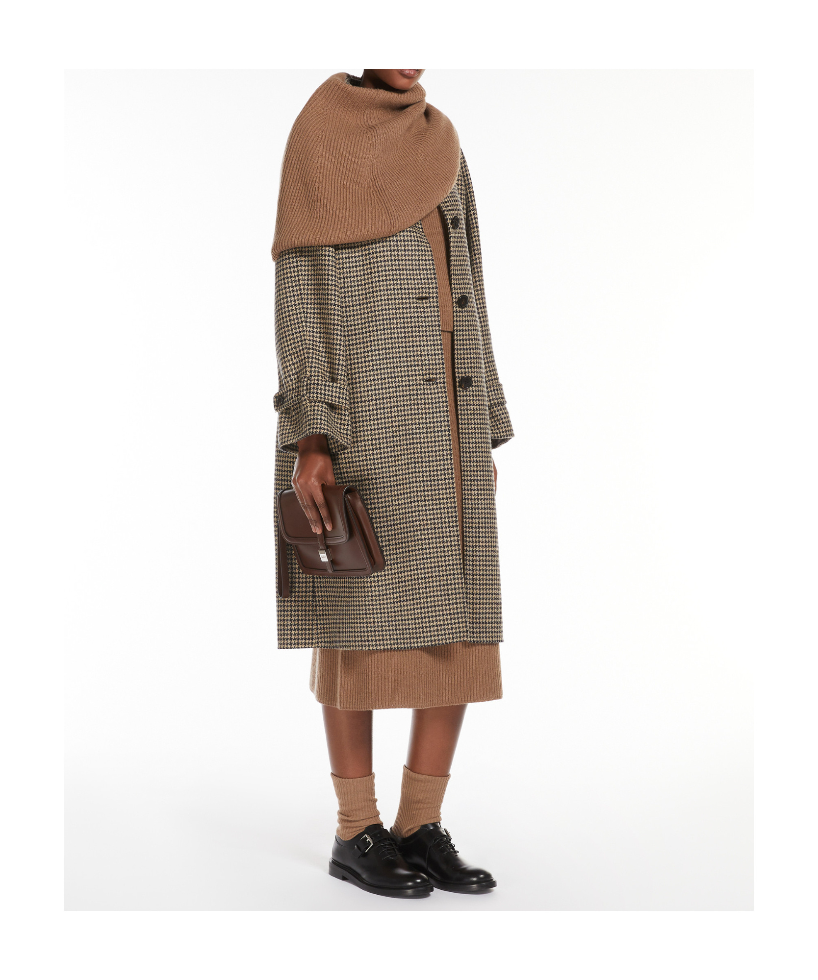 Max Mara Houndstooth Wool Coat In Black