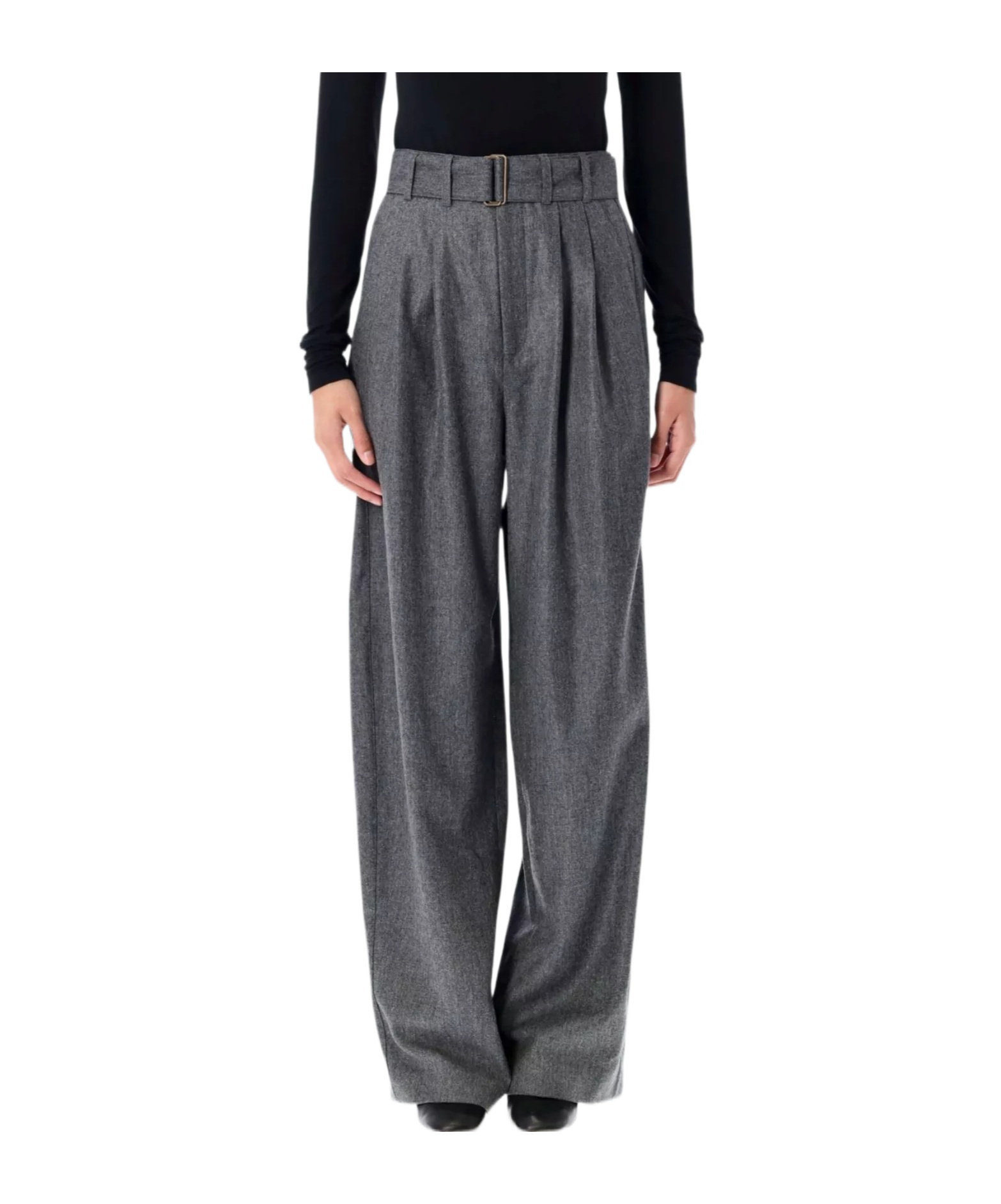 Soeur High Waist Wool Blend Trousers With Belt In Black