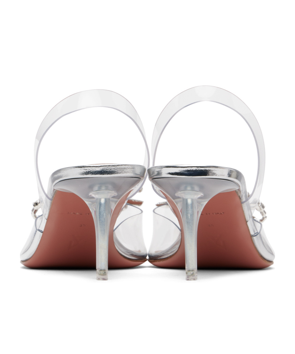 Shop Amina Muaddi Rosie Glass Sling 60 High-heeled Sandals In White