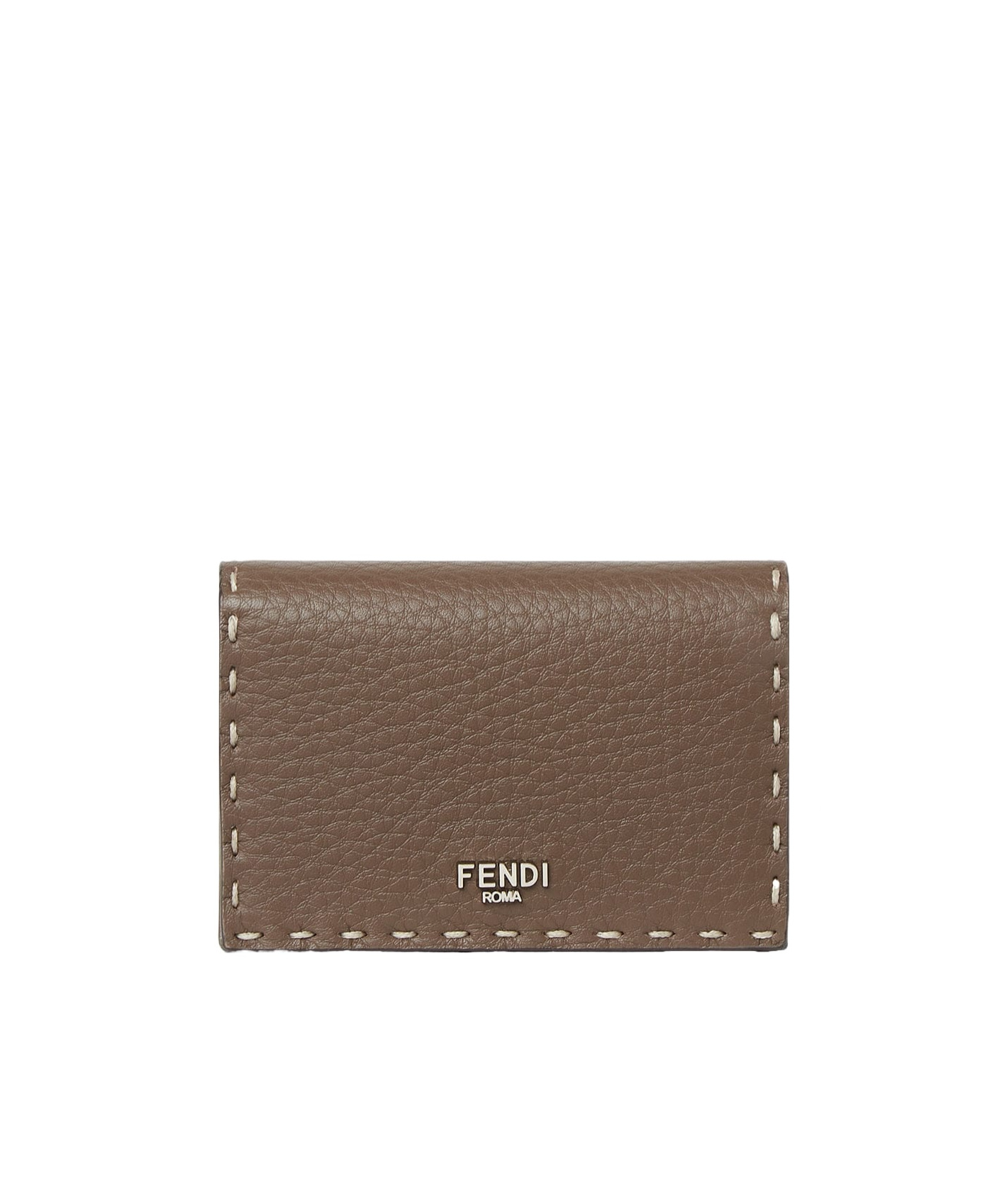 Fendi Brown Selleria Card Holder With 102 Hand-sewn Topstitches In Brown