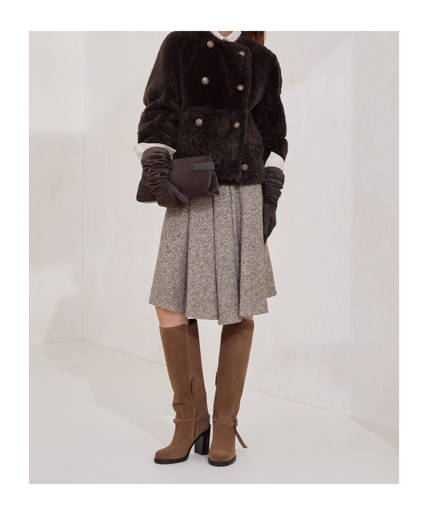 Brunello Cucinelli Reversible Sheep Shearling Double-breasted Jacket In Brown