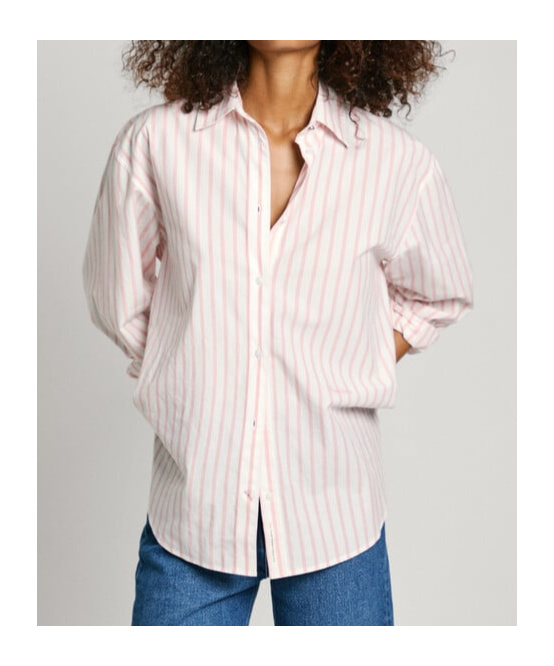 Pepe Jeans London Lapel Long-sleeved Shirt In Pale Pink
