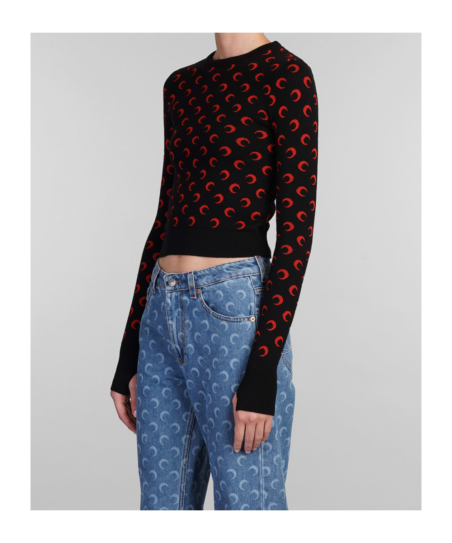 Shop Marine Serre All-over Logo Embroidered Crewneck Sweater In Black