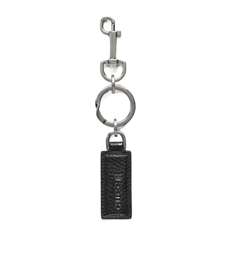 Gucci Logo Plaque Monogrammed Keychain In Black