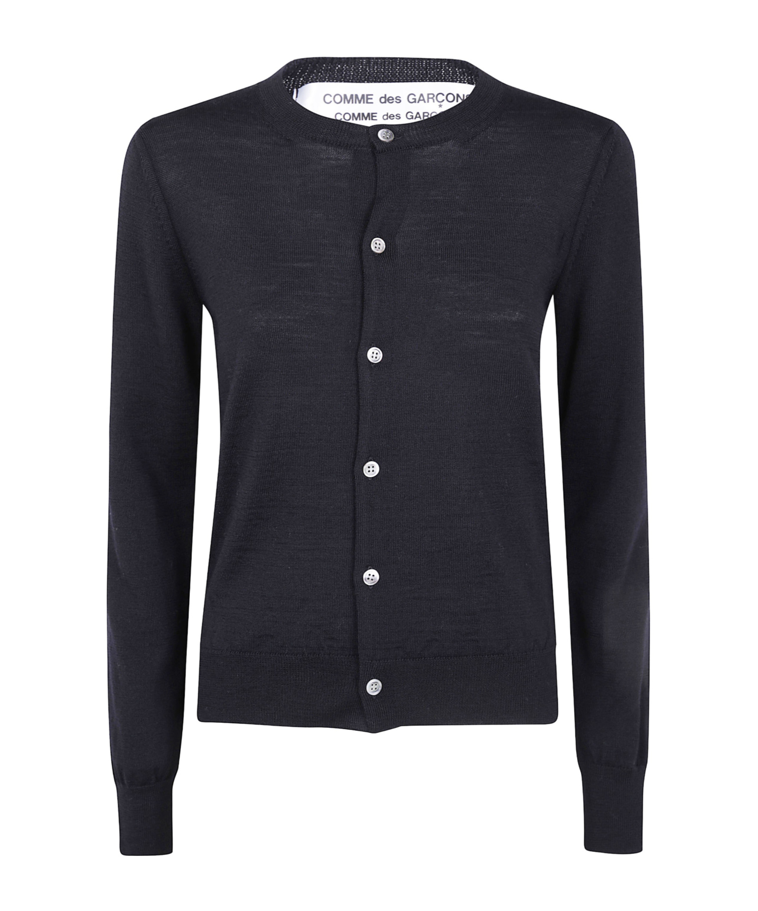 Comme Des Garçons Ribbed Hem Long Sleeve Crew Neck Cardigan In Blue