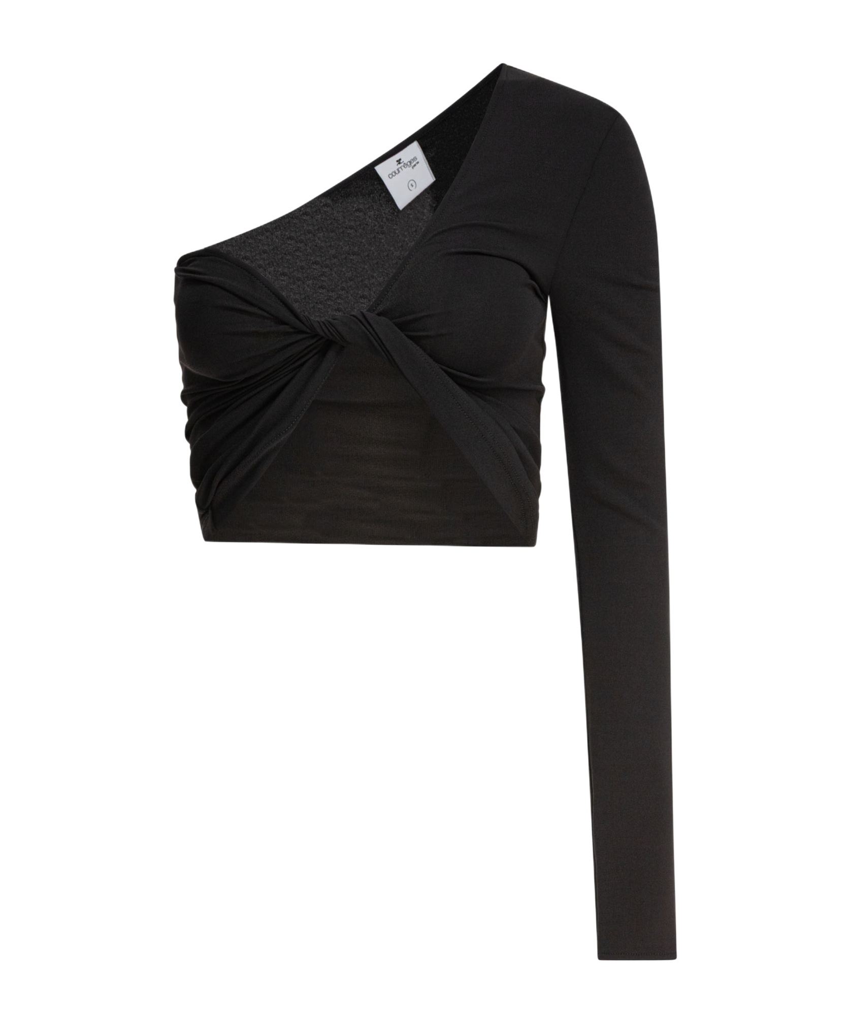 Courrèges Cropped One-shoulder Twist Front Long Sleeve In Black