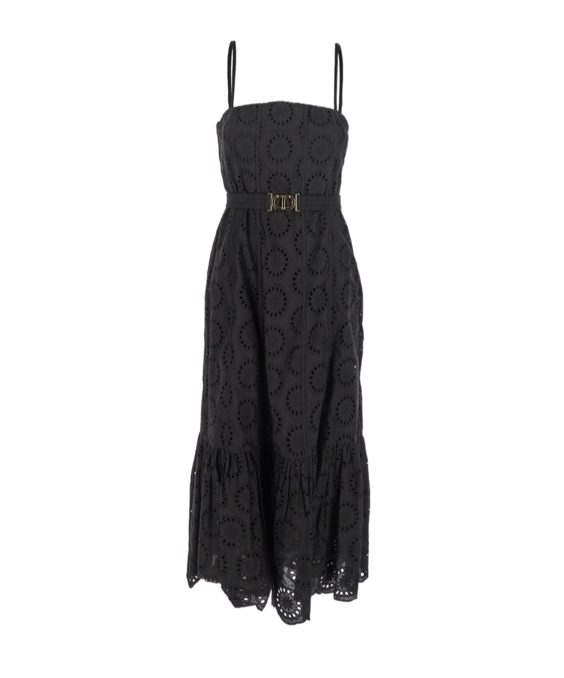 Twinset Black Dress With Removable Straps And Broderie Anglaise In Cotton Woman
