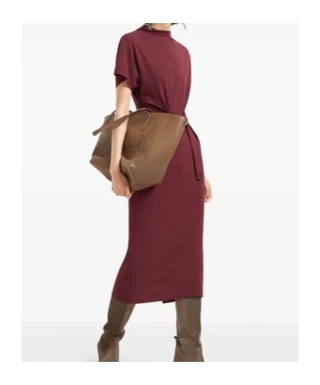 Brunello Cucinelli Belted Midi Dress In Red