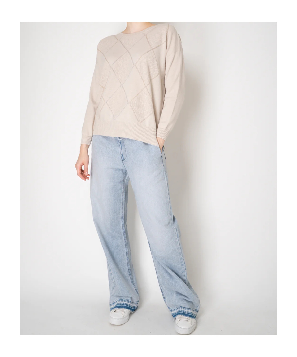 D Exterior Crew Neck Long Sleeve Sweater In Pink