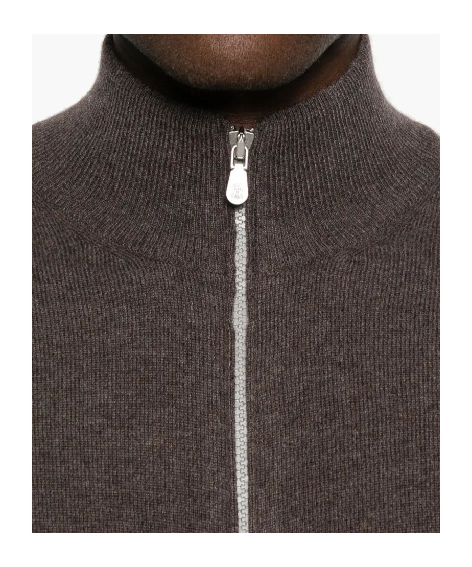 Brunello Cucinelli Full Zip Cashmere Cardigan In Brown