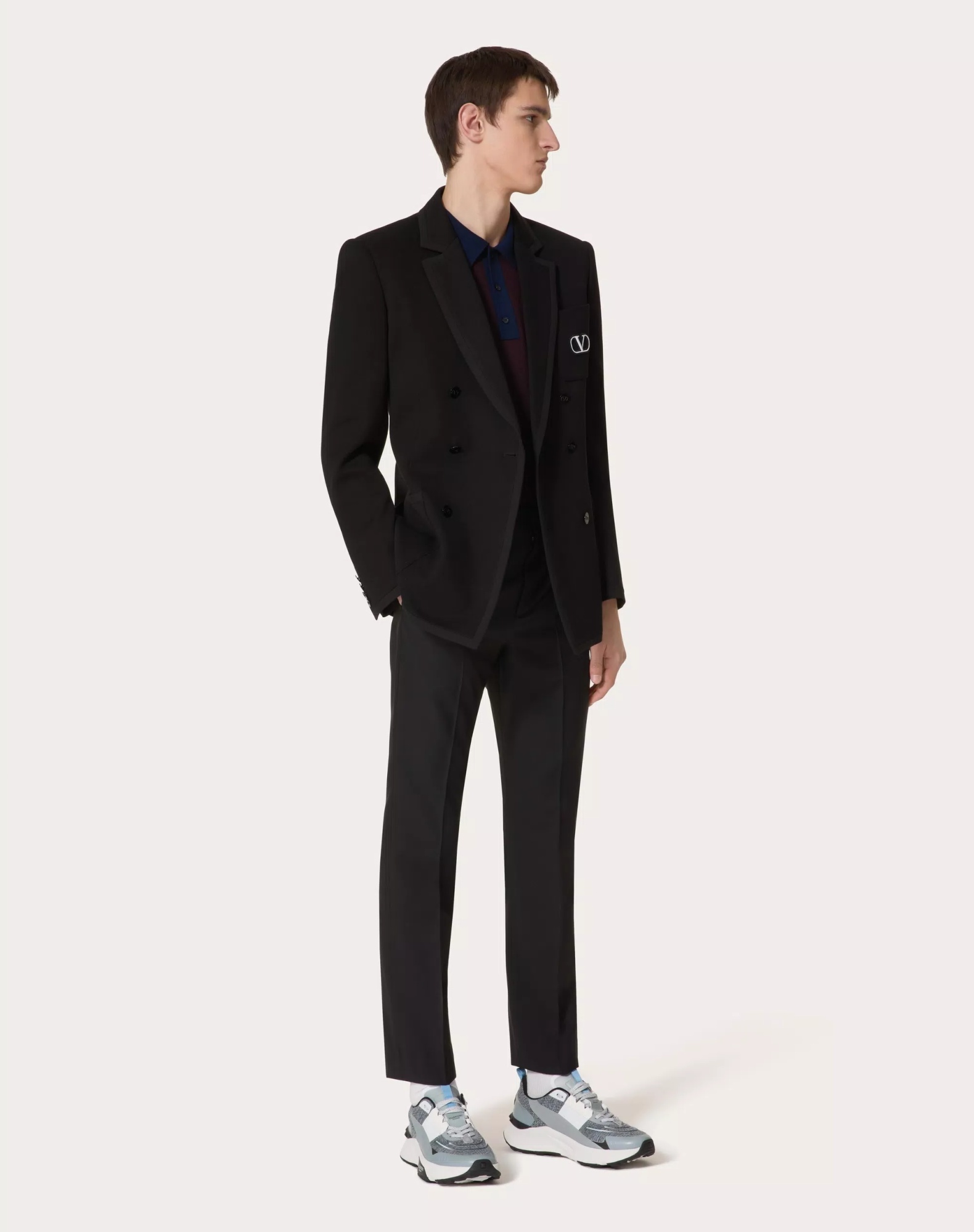 Valentino Double-breasted Cotton Jersey Jacket With Vlogo Signature Patch In Black