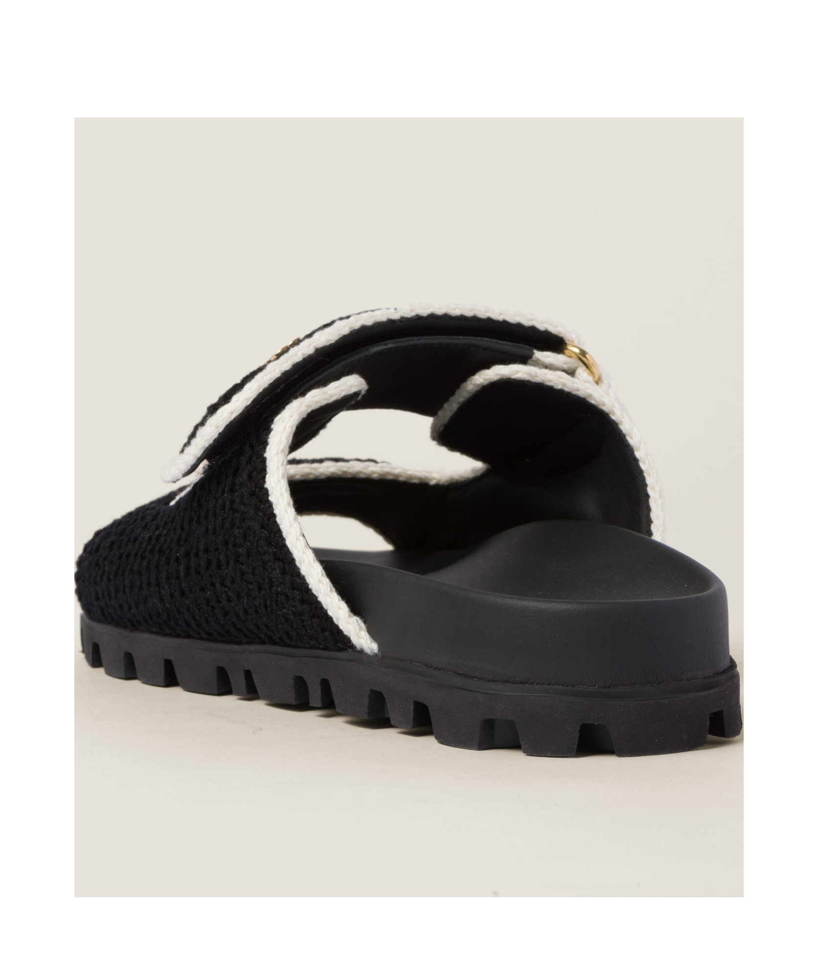 Miu Miu Bicolor Crochet Grip Slide Sandals In Black