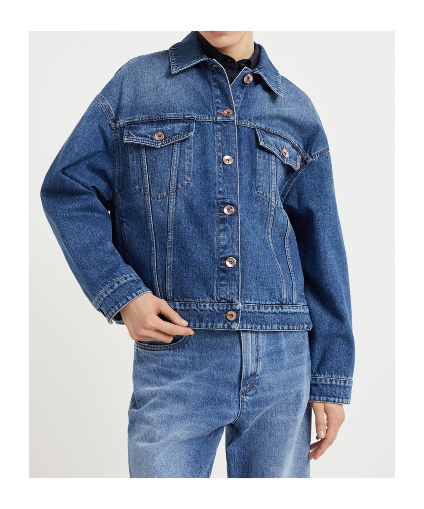 Shop Brunello Cucinelli Straight Hem Oversized Denim Jacket In Blue