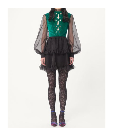 Shop Valentino Short Embroidered Organza Dress In Green/black