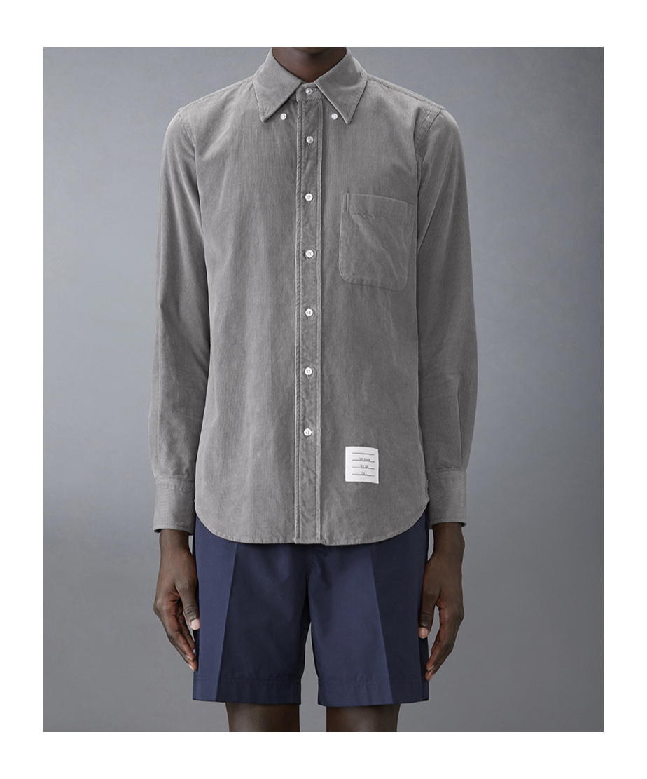 Thom Browne Logo-patch Corduroy Shirt In Gray