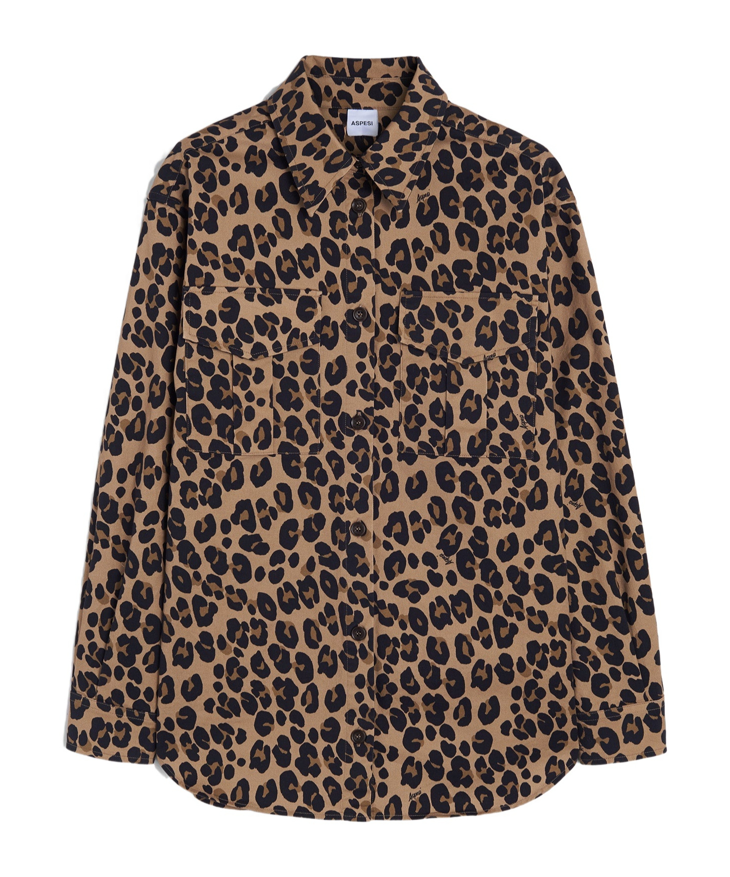Aspesi Leopard Print Stretch Cotton Shirt In Brown