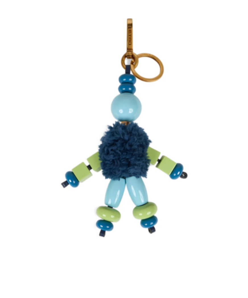 Etro Whimsical Beaded Charm With Fluffy Accents In Blue