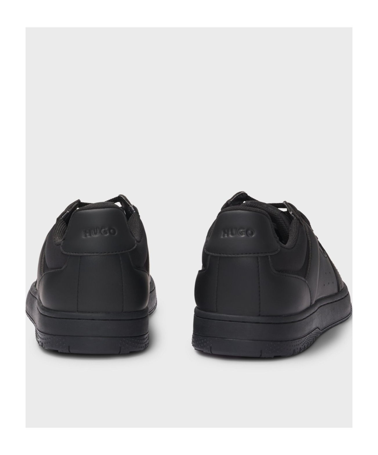 Hugo Boss Faux-leather Lace-up Trainers With Logo Details In Black