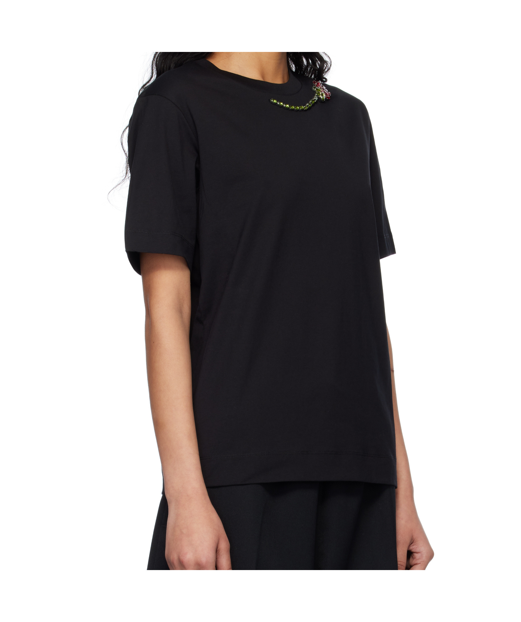 Simone Rocha Crystal Rose Embellished Boyfrined T-shirt In Black