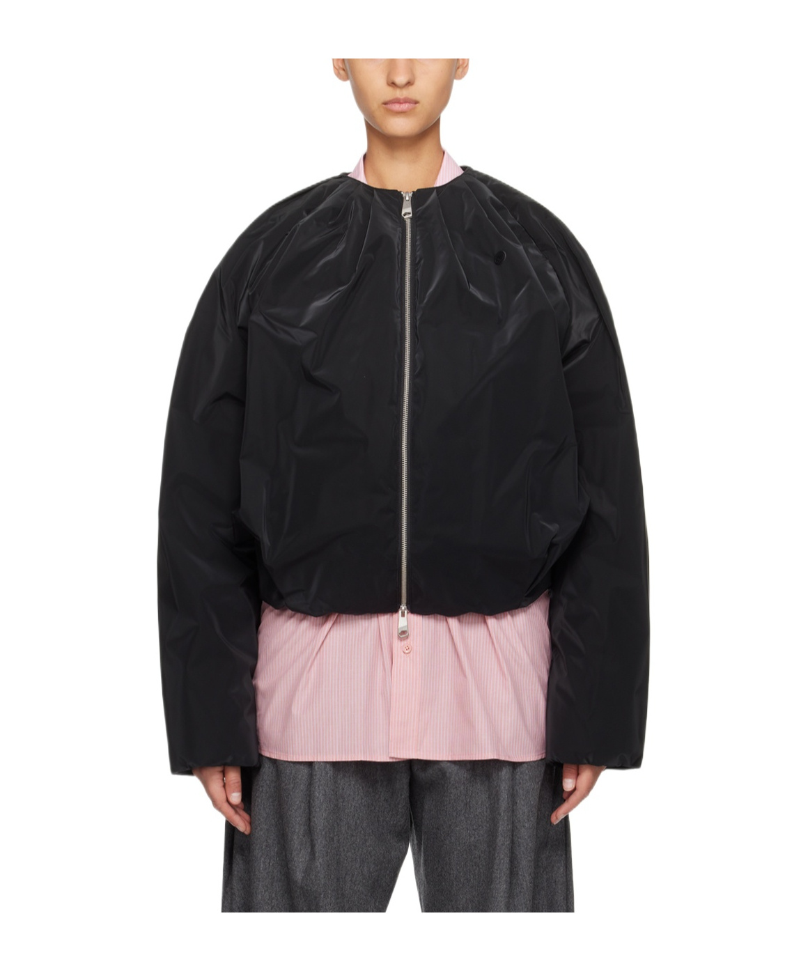 Ader Error Round-collar Pleated Down Jacket In Black