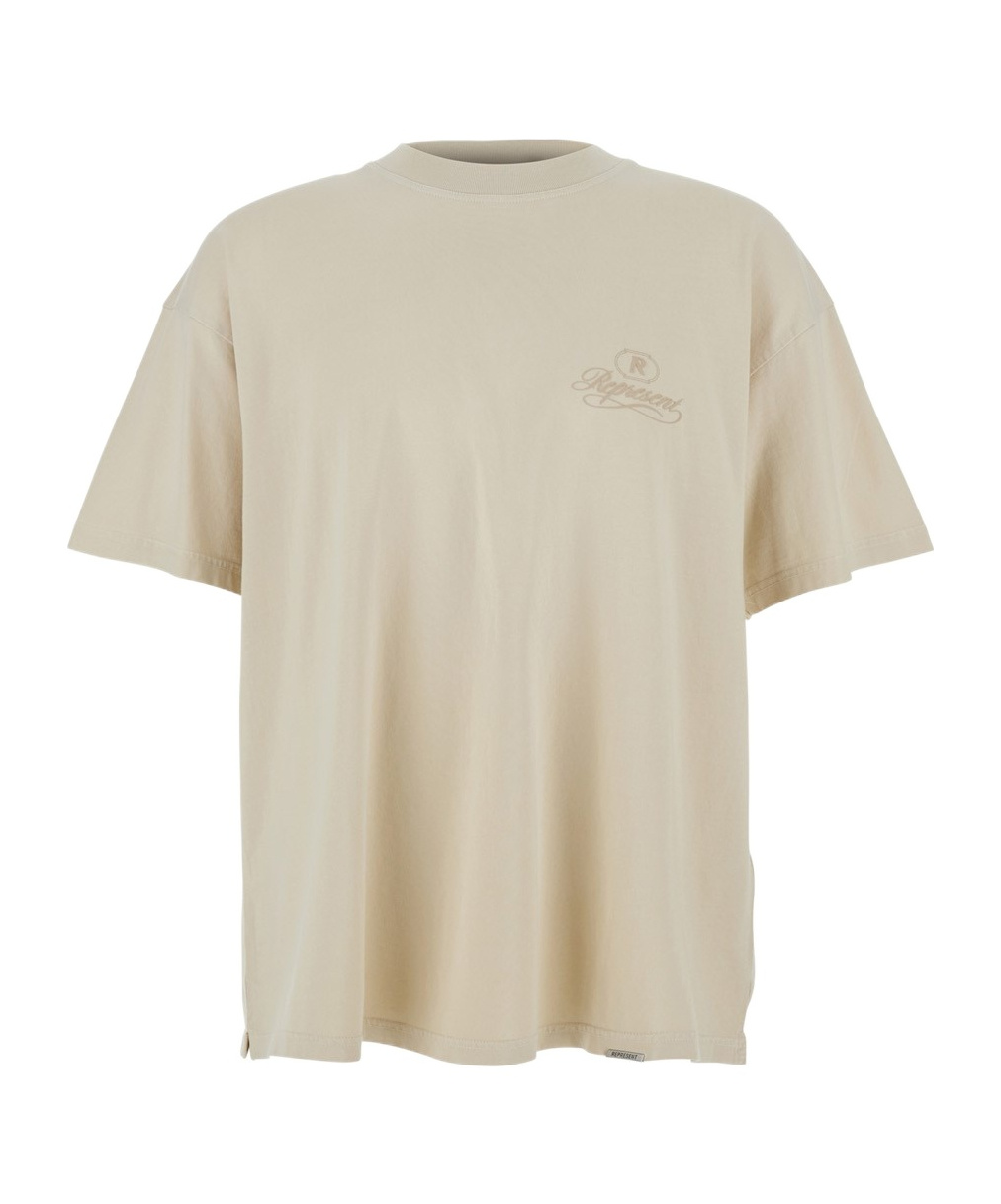 Represent White Crewneck T-shirt With Logo Lettering On The Front And Maxi Logo Print On The Rear In Cotton Ma