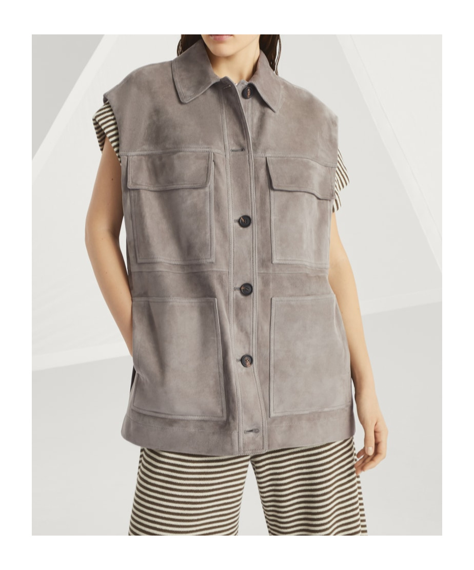 Shop Brunello Cucinelli Suede Vest In Nude