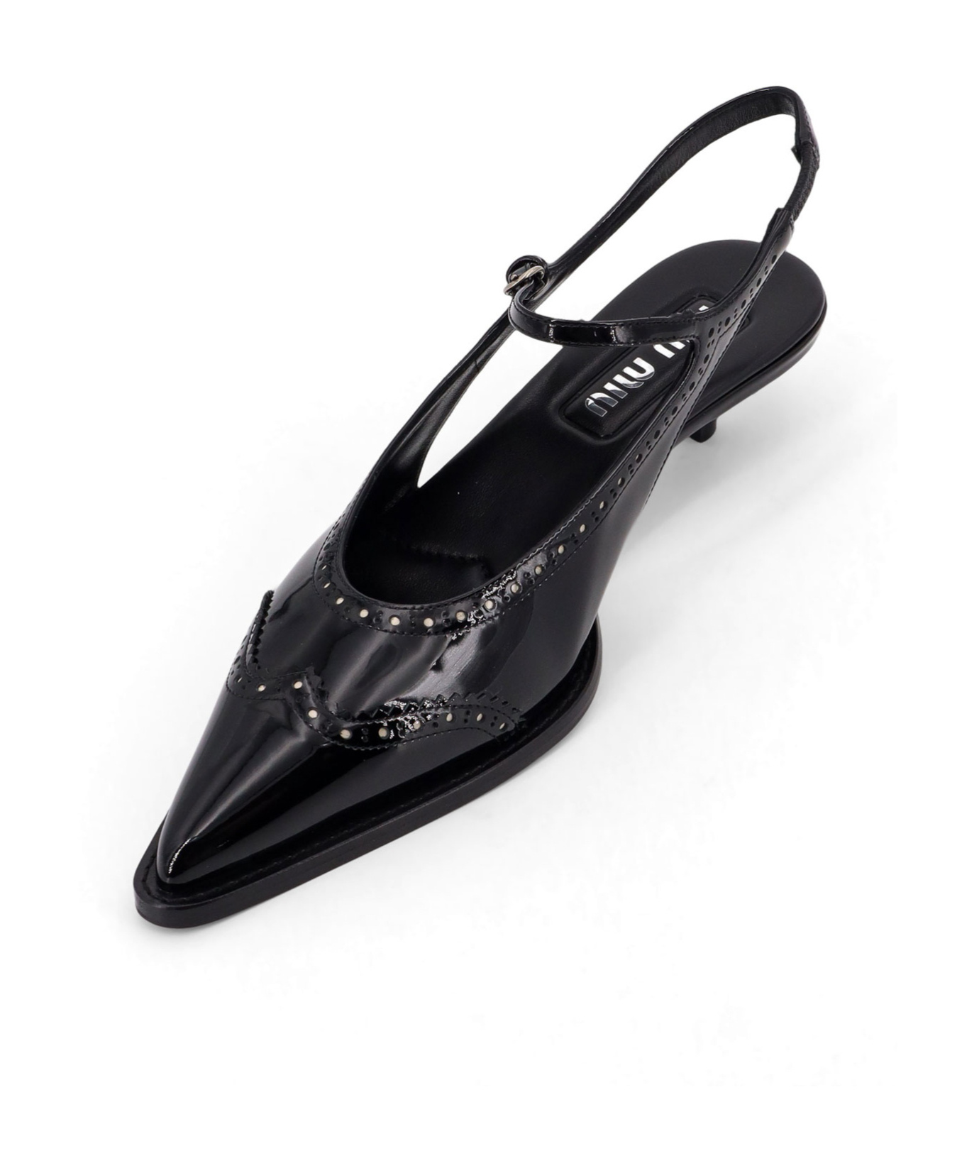 Miu Miu Women Leather Brogue Slingback T-strap Pumps In Black