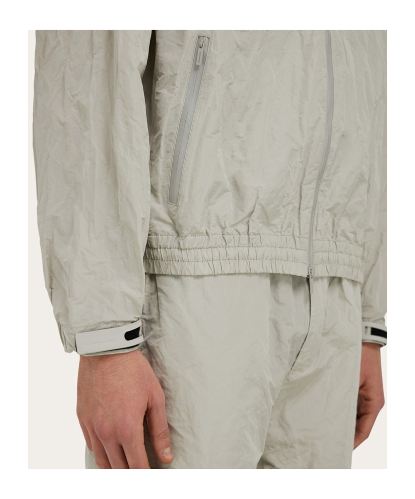 Ferragamo Zip-up Windbreaker Hooded Jacket In Gray