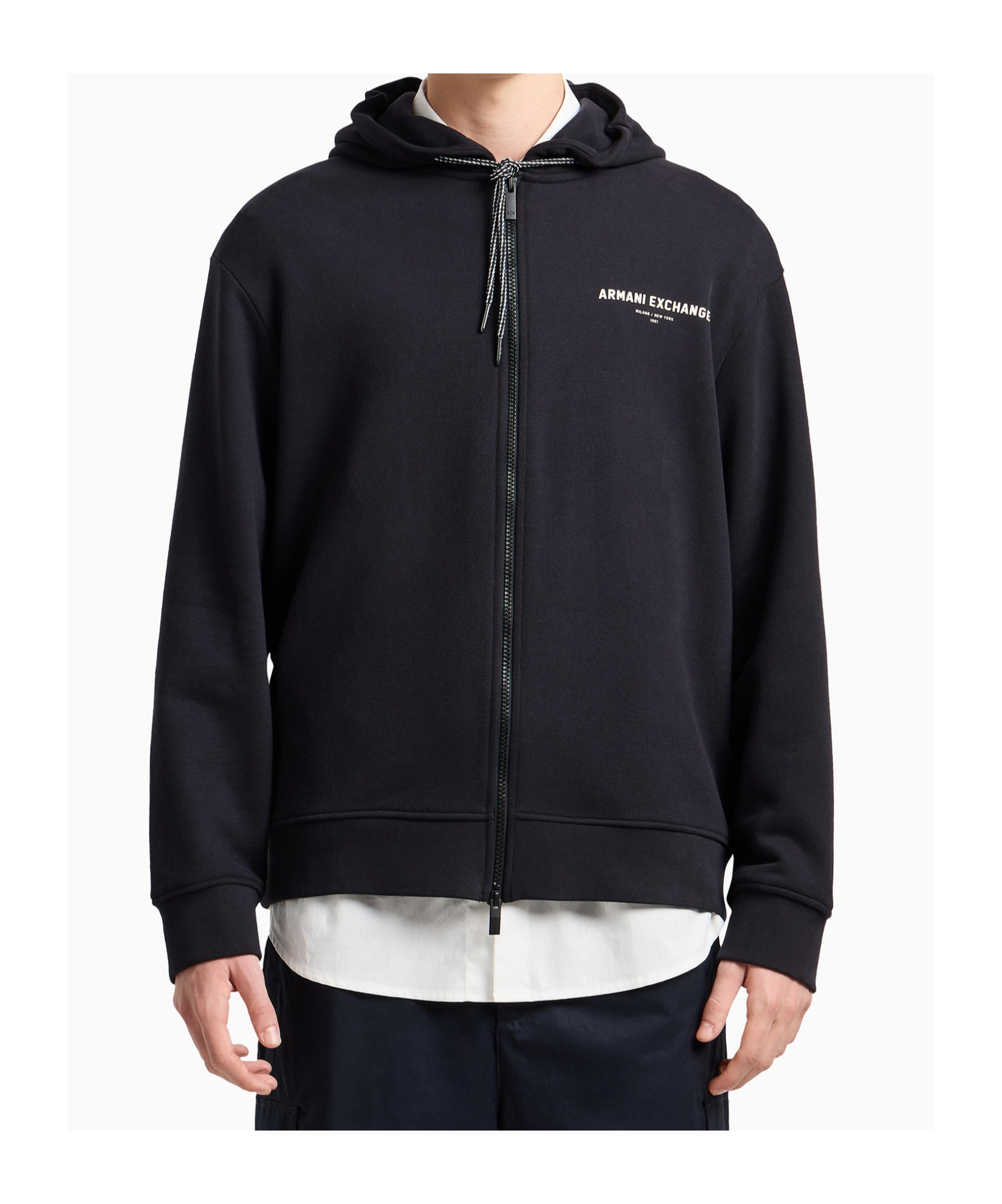 ARMANI EXCHANGE LOGO LETTERING PRINT HOODIE