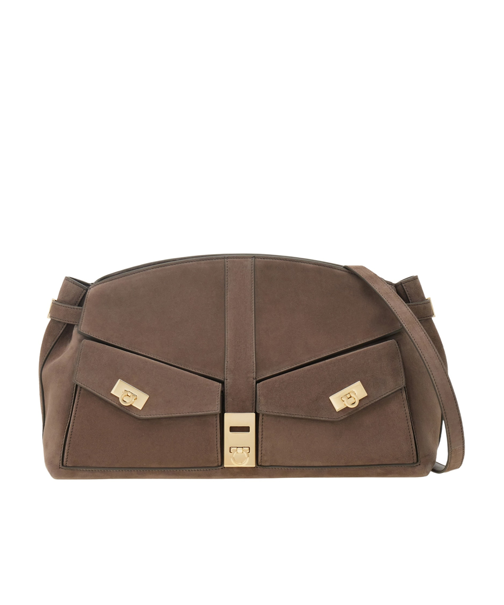 Ferragamo Large Hug Clutch Bag In Cement