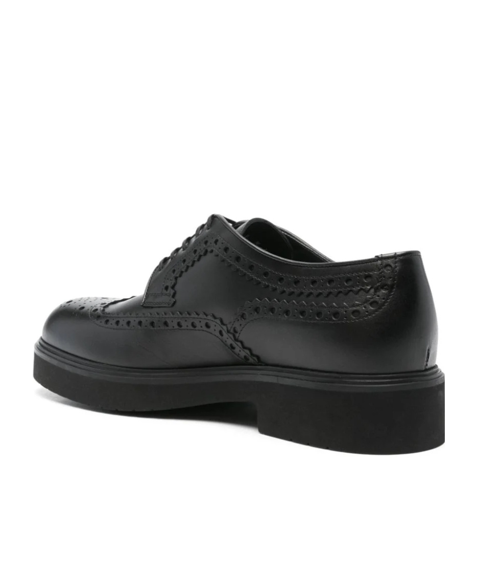 Ferragamo Lace Brogue Shoes Round Toe Rubber Sole In Black