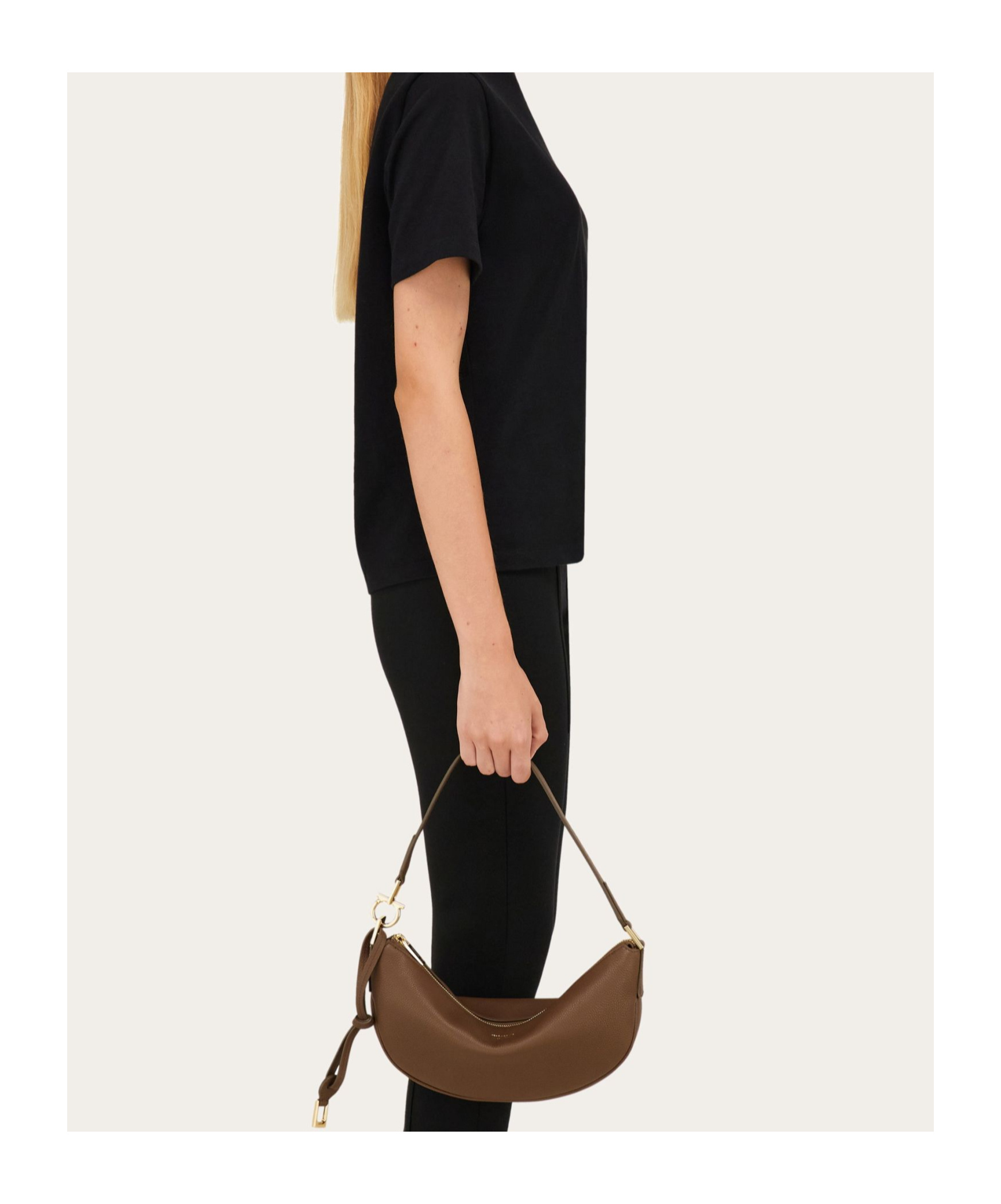 Ferragamo Semi-moon Small Stray Bag In Brown