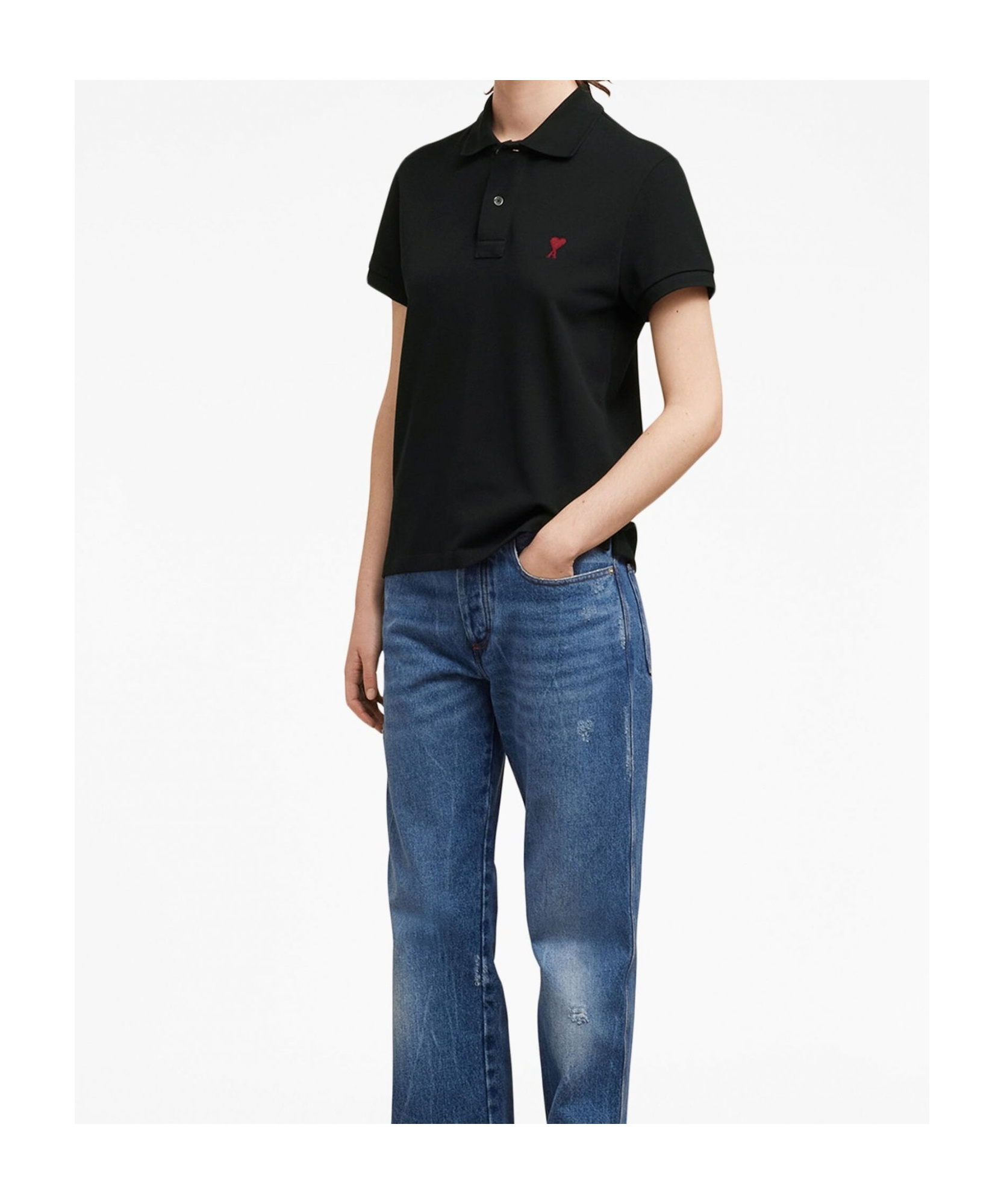 Ami Alexandre Mattiussi Ami Paris Men Black T-shirt With Ami De Coeur Embroidery On The Front In Cotton Man