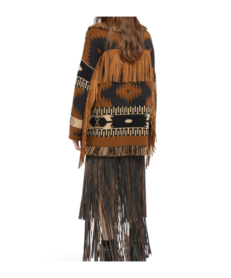 Alanui Dreamscape Fringe-detailed Patterned Cardigan In Brown