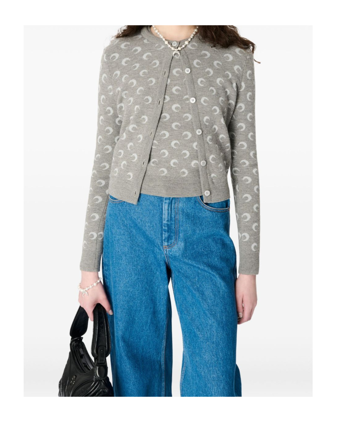 Marine Serre Crescent Moon Pattern Knit Cardigan In Gray