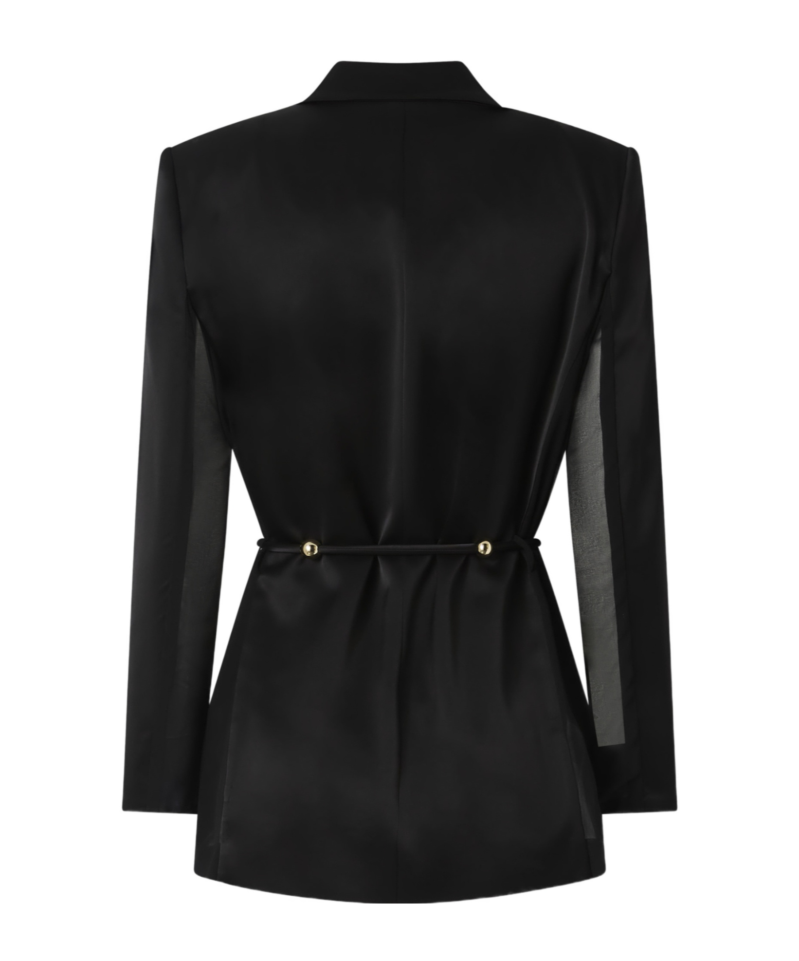 Pinko Glossy Satin Blazer With Belt And Sphere Accent In Black