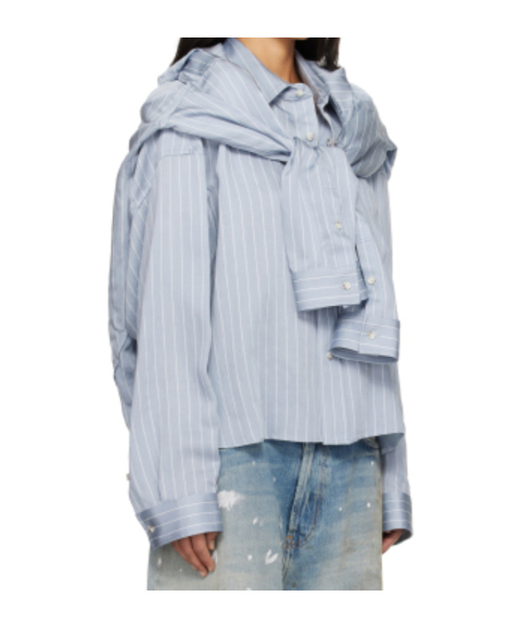 Miharayasuhiro Blue Sleeve Layered Stripe Shirt In Blue