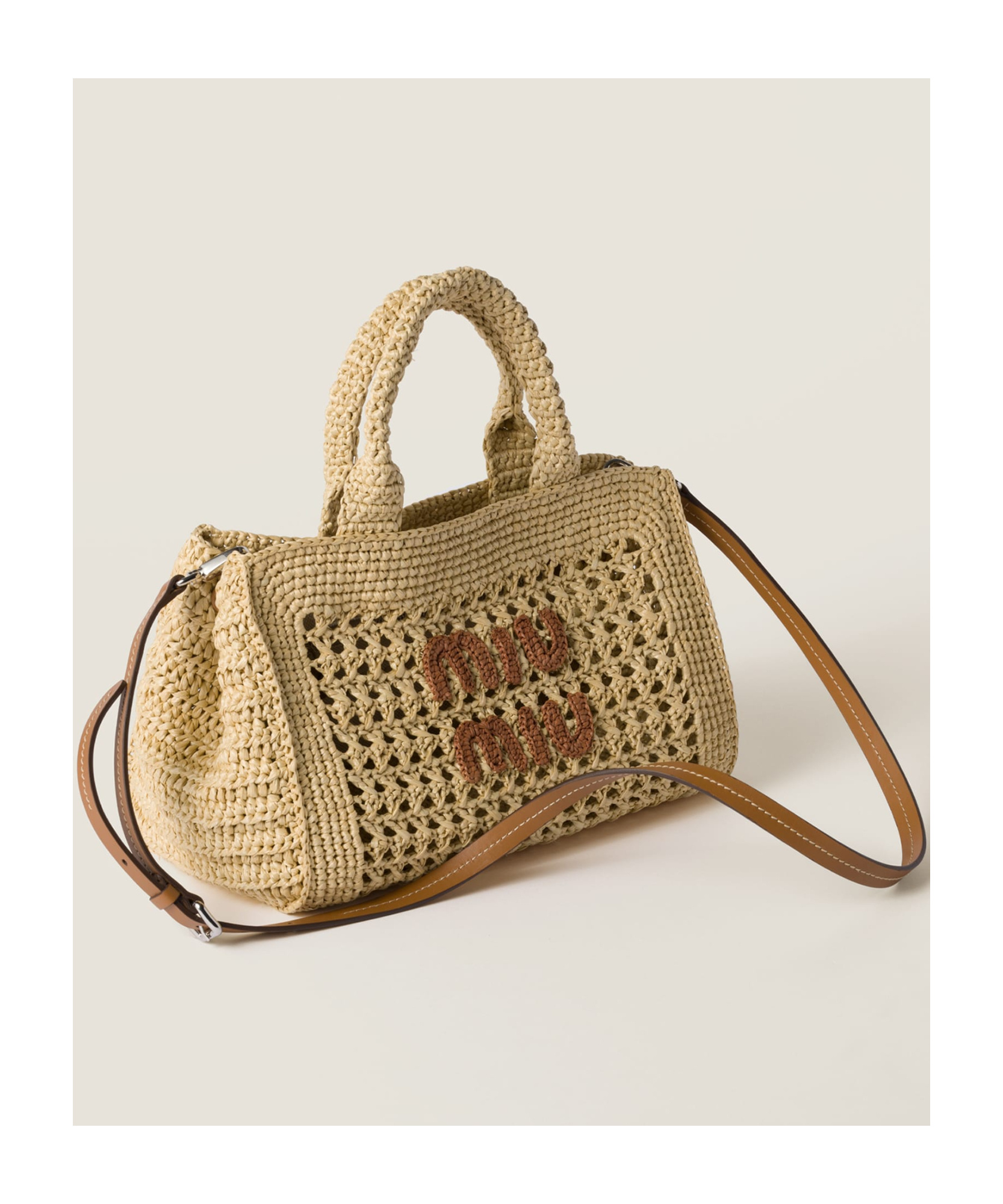 Miu Miu Structured Raffia Handbag With Adjustable Strap