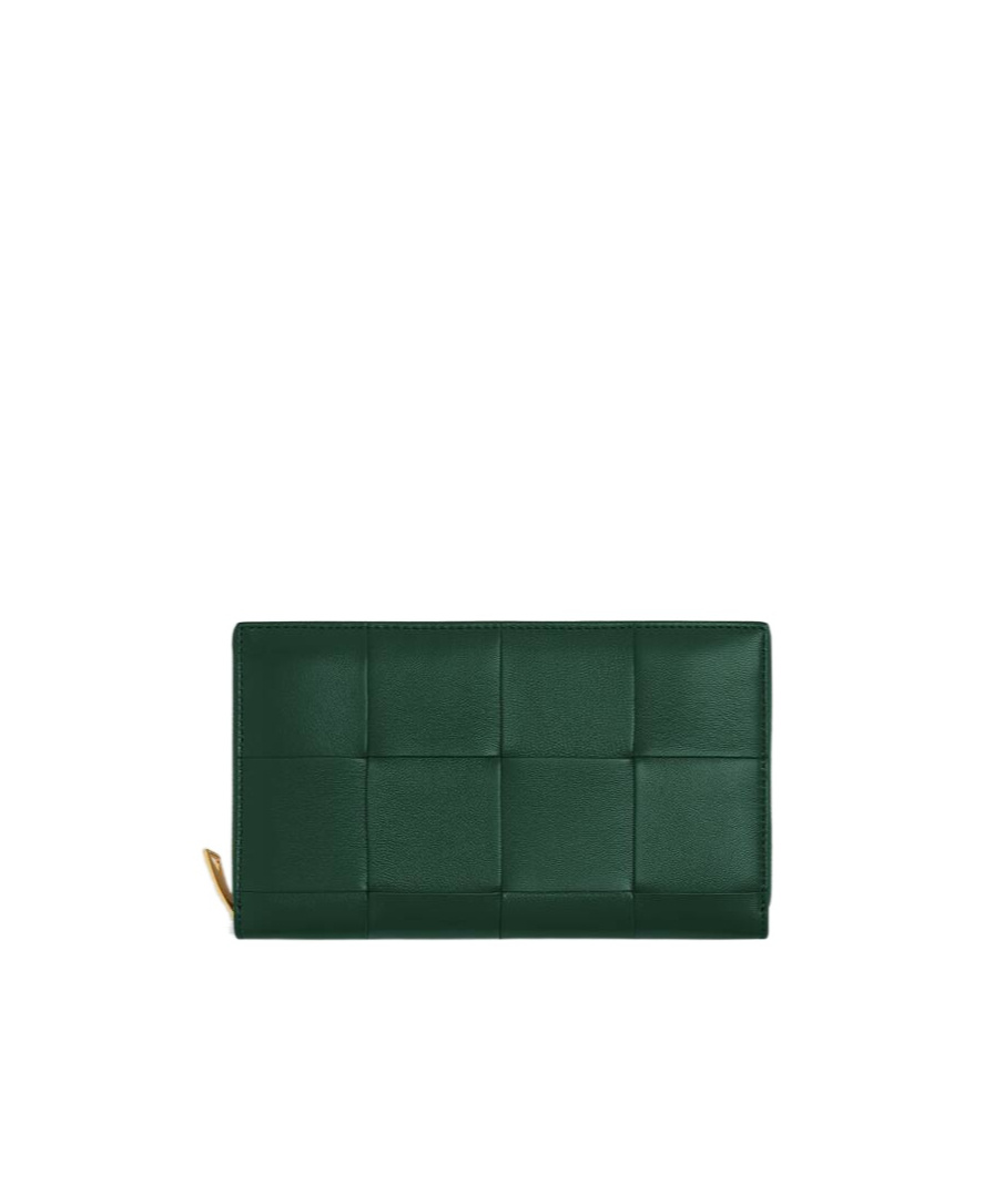 Bottega Veneta Cassette Zip Around Wallet In Emerald Green