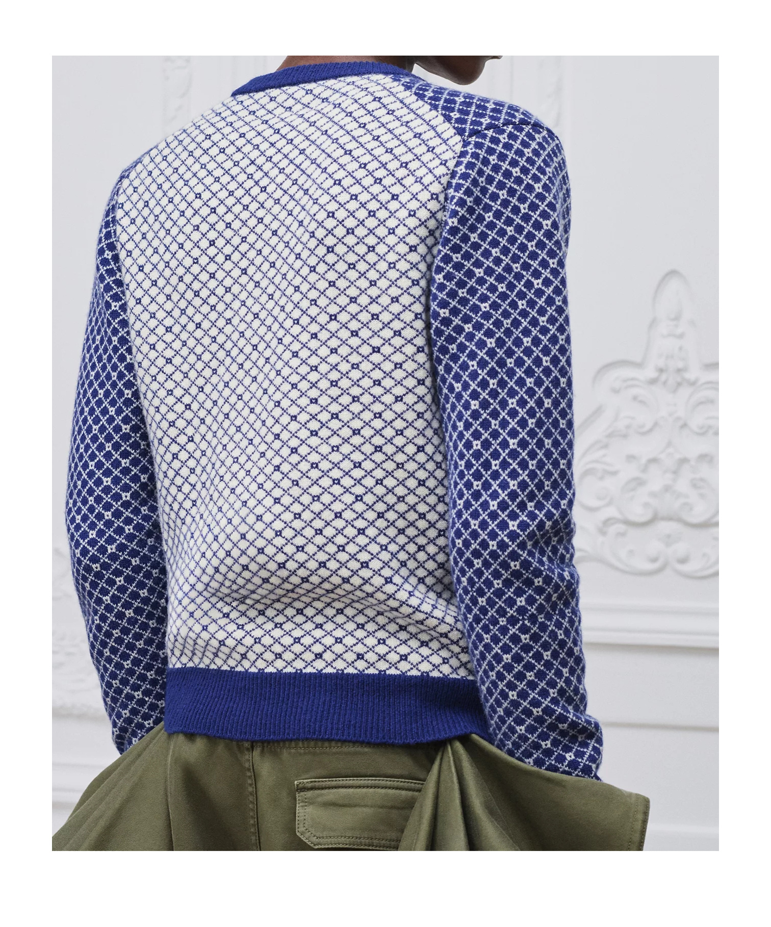 Dior Men Wool Sweater With Bicolor Pattern In Blue